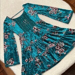 Beautees Velvet Floral Bell Sleeve Dress